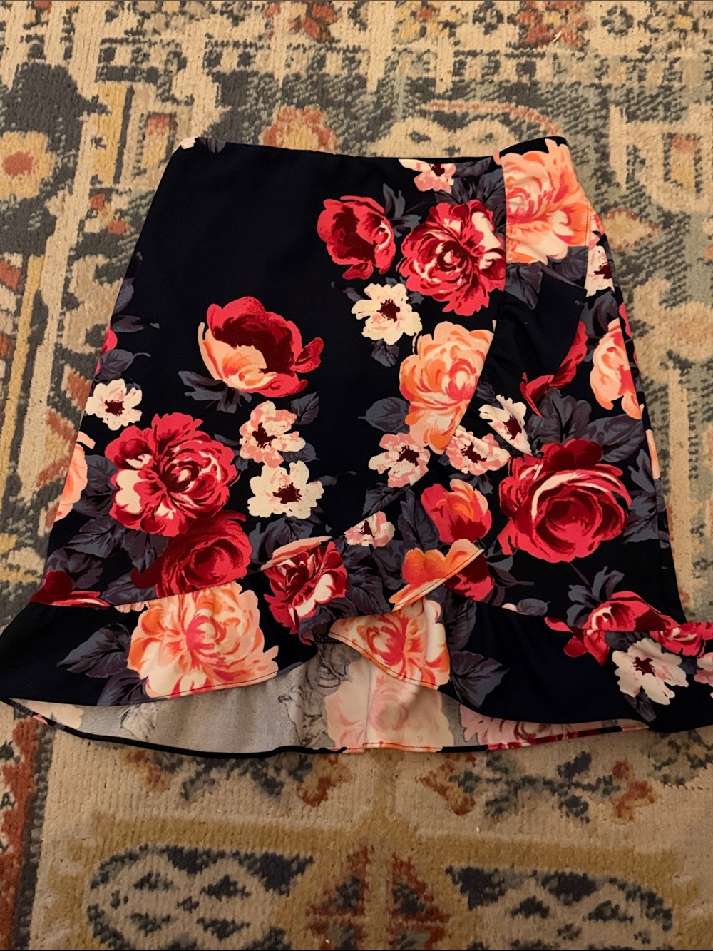 Aqua Black High-Low Skirt with pink & Peach Floral Print